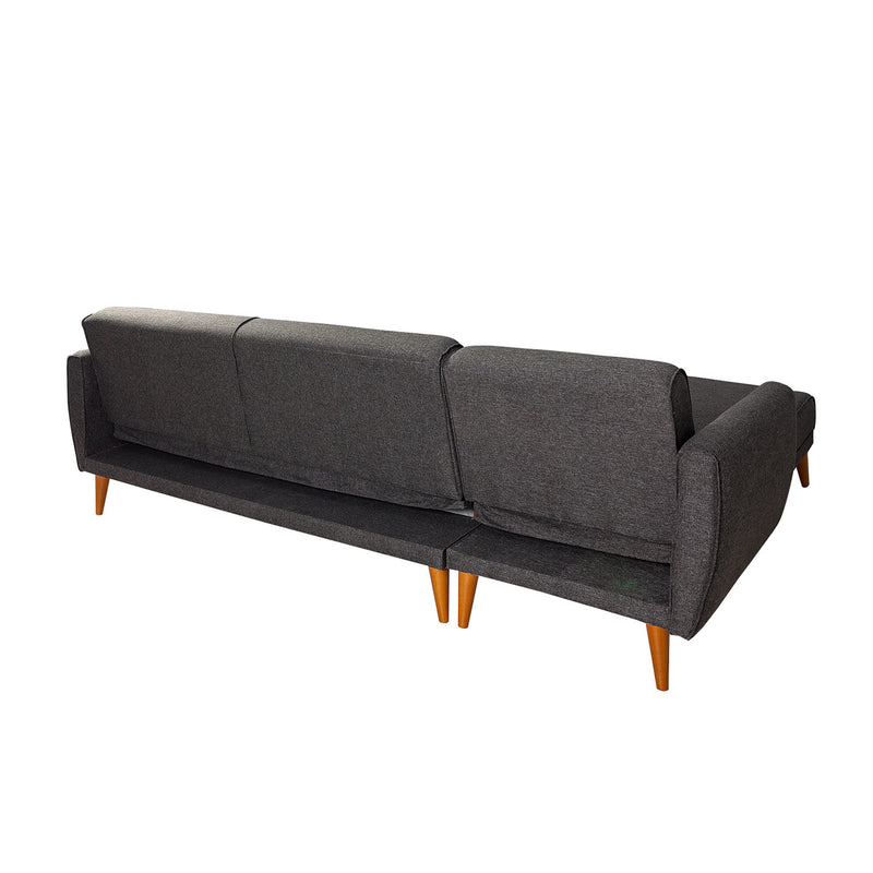 Divano letto angolare 3 posti con penisola reversibile in lino colore antracite cm 277x175x86h