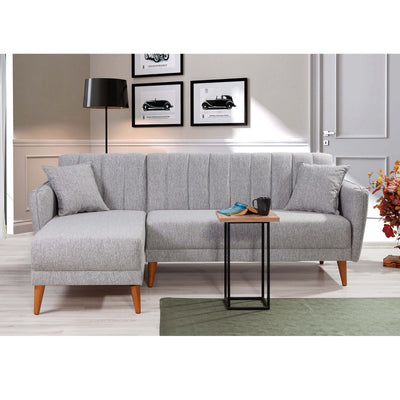 Divano letto soggiorno con penisola rivestito in lino cm 225x150x85h - vari colori
