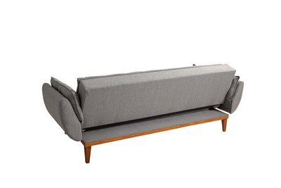 Divano design 3 posti trasformabile in letto in tessuto lino grigio cm 217x82x80h