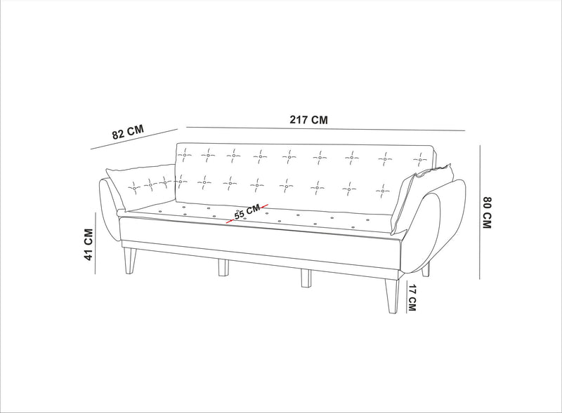 Divano design 3 posti trasformabile in letto in tessuto lino grigio cm 217x82x80h