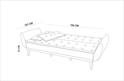 Divano letto moderno da 3 posti rivestito in lino blu base in legno cm 217x82x80h