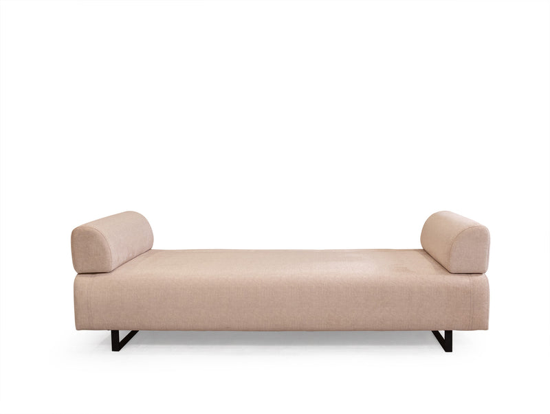 Divano letto 3 posti in tessuto beige schienali e braccioli removibili cm 220x90x80h