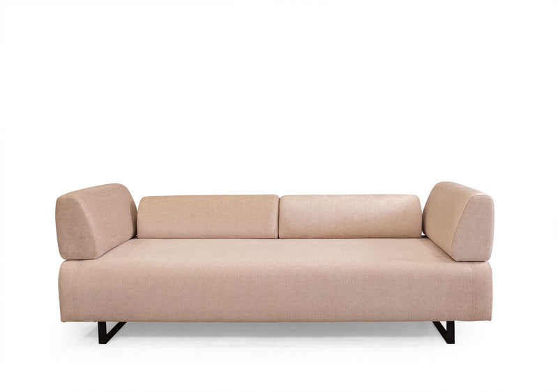 Divano letto 3 posti in tessuto beige schienali e braccioli removibili cm 220x90x80h