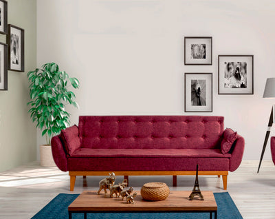 divano letto moderno da 3 posti trasformabile in letto singolo rivestimento in tessuto lino colore rosso