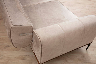 Divano soggiorno 3 posti trasformabile in letto in tessuto crema cm 230x78x92h