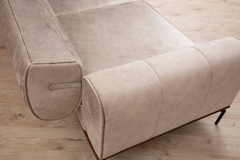 Divano soggiorno 3 posti trasformabile in letto in tessuto crema cm 230x78x92h