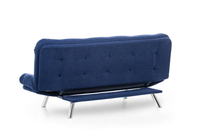 Divano letto 3 posti moderno con schienale reclinabile in tessuto blu cm 200x105x95h