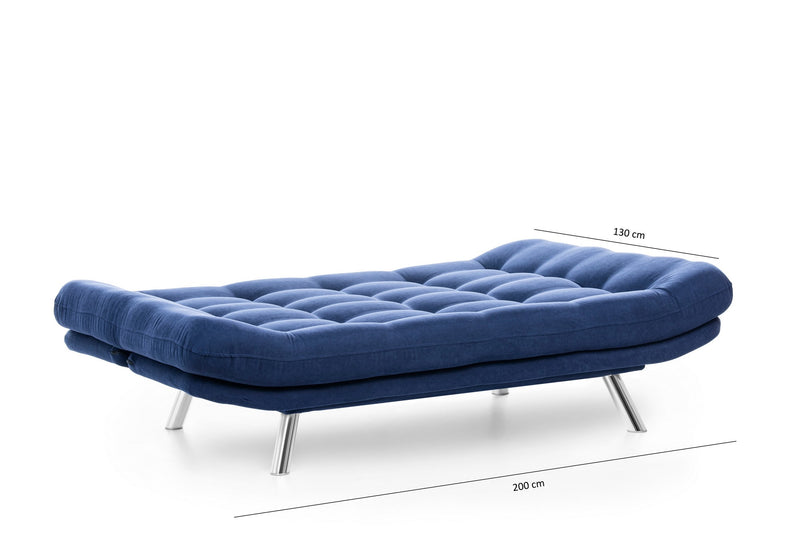 Divano letto 3 posti moderno con schienale reclinabile in tessuto blu cm 200x105x95h