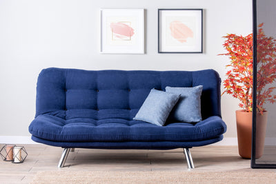 divano living 3 posti schienale ribaltabile in tessuto colore blu