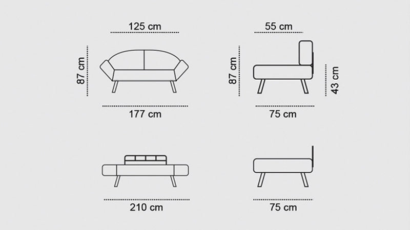 Divano letto 2 posti design moderno in metallo rivestito in tessuto crema cm 177x75x87h