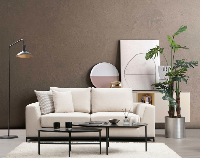 divano moderno da soggiorno 2 posti rivestito in tessuto beige