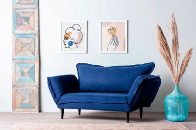 divano moderno soggiorno 2 posti trasformabile in letto singolo in tessuto blu bracci regolabili