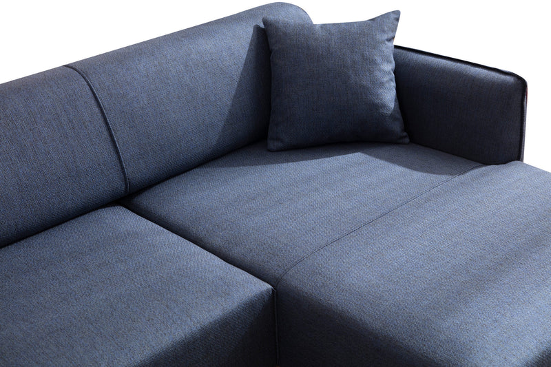 Divano angolare moderno con penisola in tessuto trasformabile in letto cm 270x140x67h - vari colori
