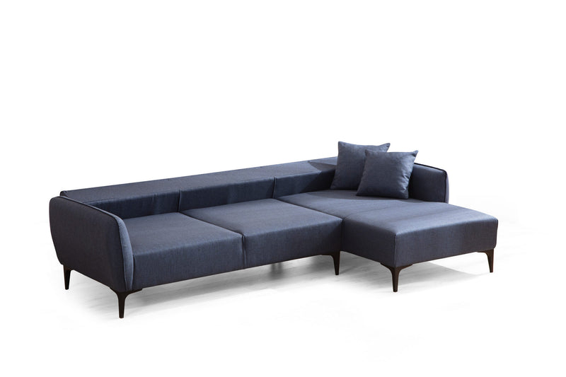 Divano angolare moderno con penisola in tessuto trasformabile in letto cm 270x140x67h - vari colori