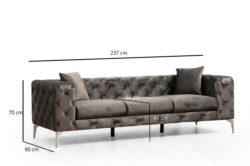 Divano a 3 posti imbottito con effetto capitonnè cm 237x90x73h - vari colori