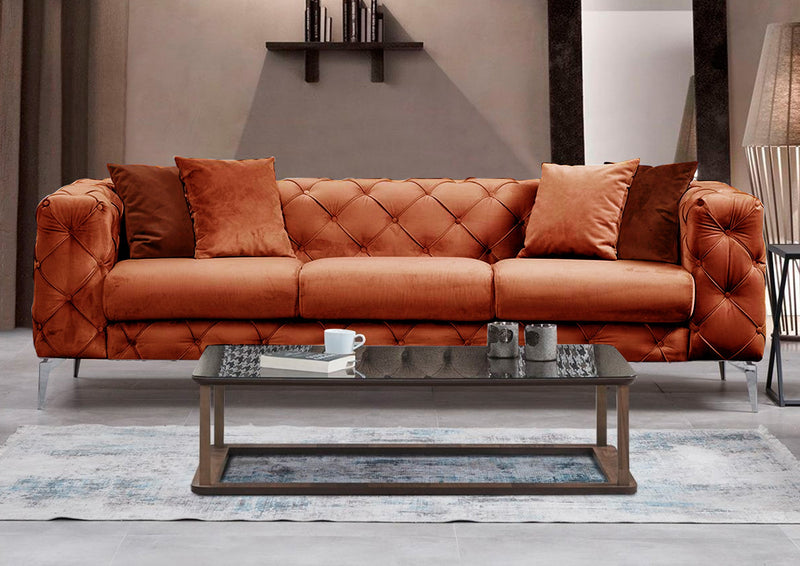 Divano a 3 posti imbottito con effetto capitonnè cm 237x90x73h - vari colori