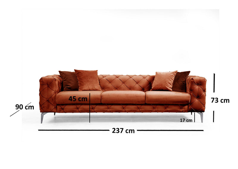 Divano a 3 posti imbottito con effetto capitonnè cm 237x90x73h - vari colori