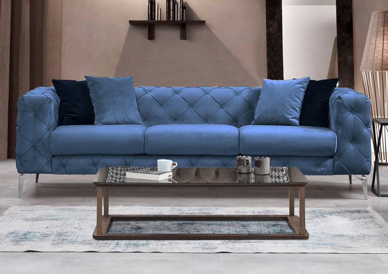 Divano a 3 posti imbottito con effetto capitonnè cm 237x90x73h - vari colori