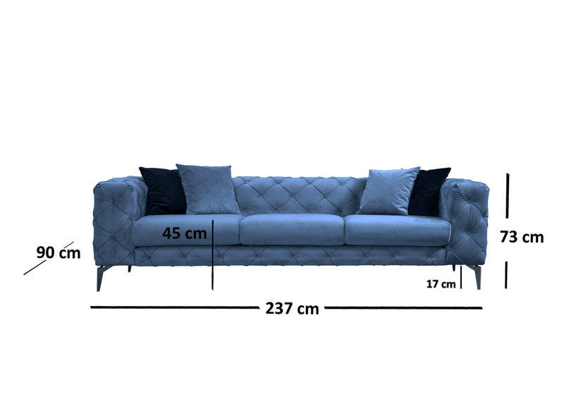 Divano a 3 posti imbottito con effetto capitonnè cm 237x90x73h - vari colori