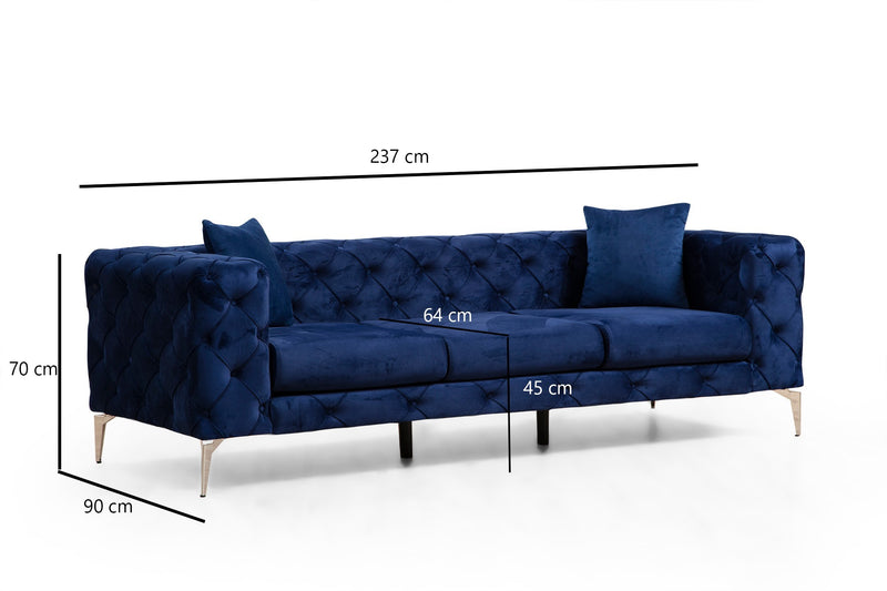 Divano a 3 posti imbottito con effetto capitonnè cm 237x90x73h - vari colori