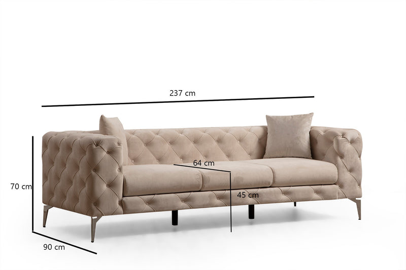 Divano a 3 posti imbottito con effetto capitonnè cm 237x90x73h - vari colori