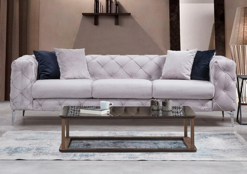 Divano a 3 posti imbottito con effetto capitonnè cm 237x90x73h - vari colori