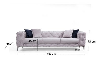 Divano a 3 posti imbottito con effetto capitonnè cm 237x90x73h - vari colori