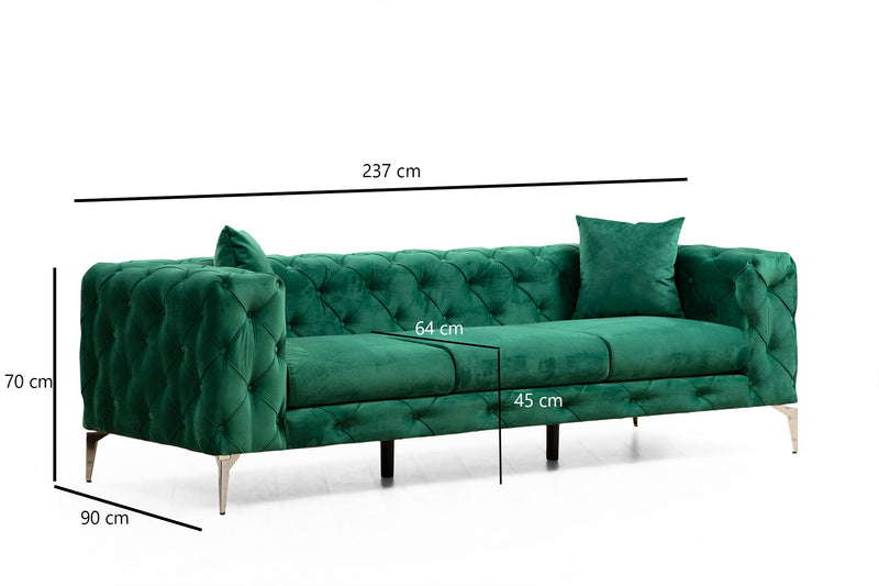 Divano a 3 posti imbottito con effetto capitonnè cm 237x90x73h - vari colori
