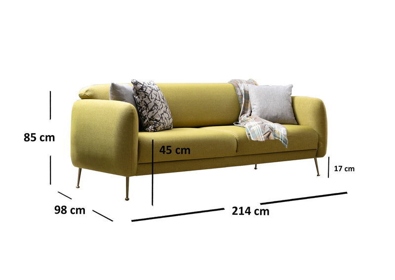Divano letto 3 posti schienale movibile in tessuto gambe in metallo cm 214x98x85h - vari colori