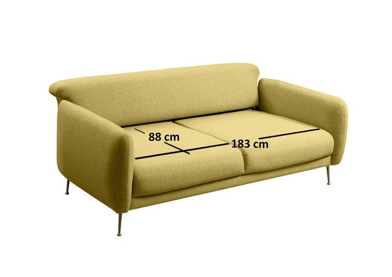 Divano letto 3 posti schienale movibile in tessuto gambe in metallo cm 214x98x85h - vari colori