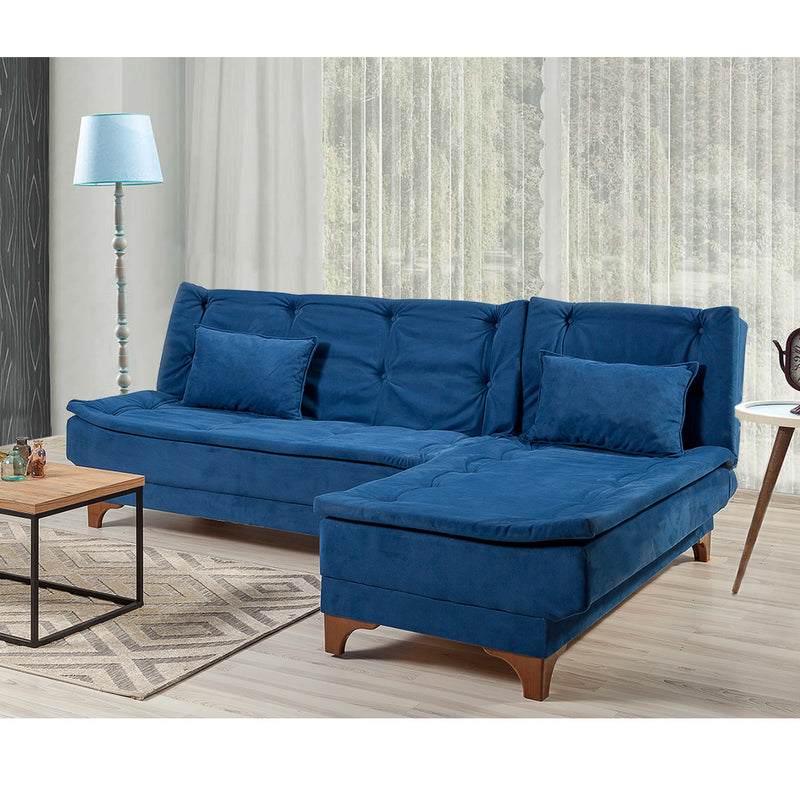 Divano ad angolo senza braccioli 3 posti trasformabile in letto colore blu cm 225x160x86h