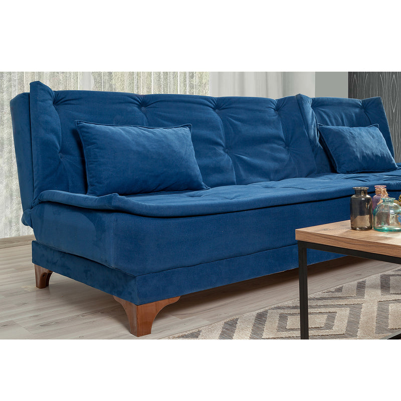 Divano ad angolo senza braccioli 3 posti trasformabile in letto colore blu cm 225x160x86h
