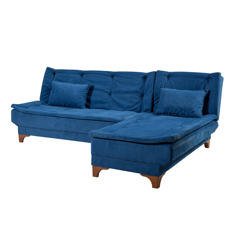 Divano ad angolo senza braccioli 3 posti trasformabile in letto colore blu cm 225x160x86h