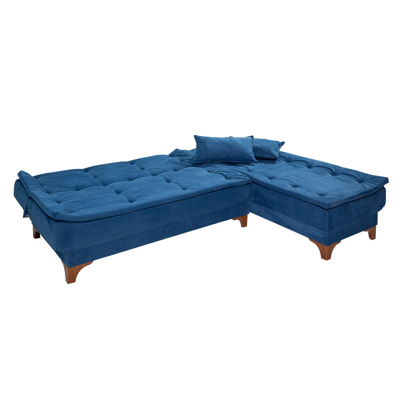 Divano ad angolo senza braccioli 3 posti trasformabile in letto colore blu cm 225x160x86h