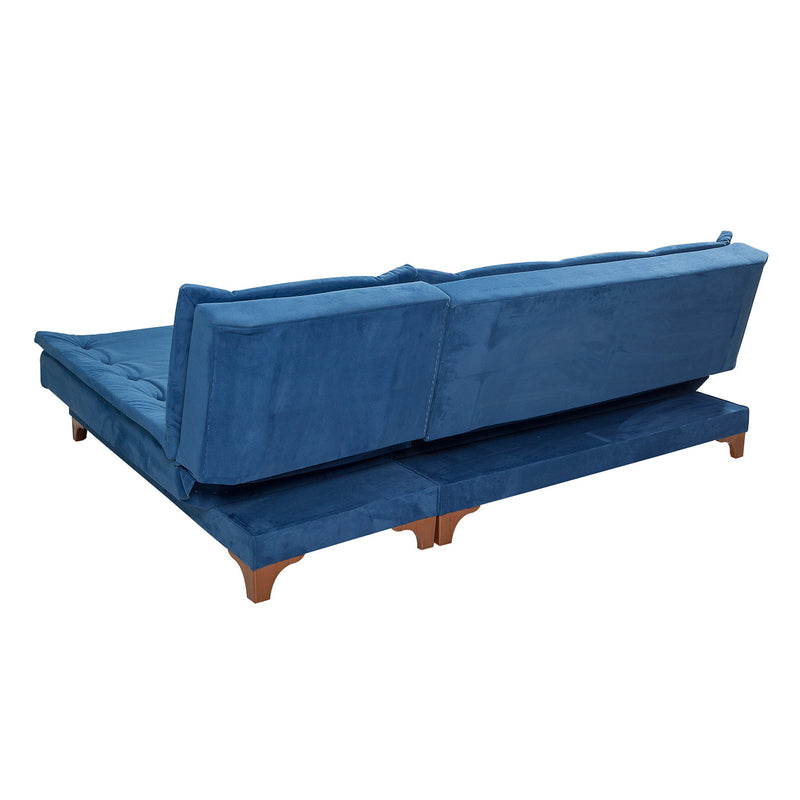 Divano ad angolo senza braccioli 3 posti trasformabile in letto colore blu cm 225x160x86h