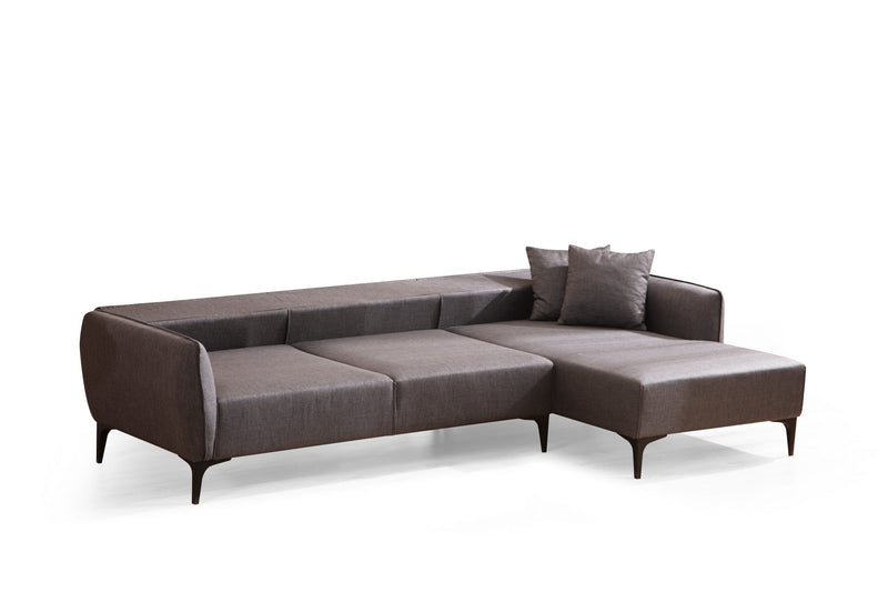 Divano angolare moderno con penisola in tessuto trasformabile in letto cm 270x140x67h - vari colori