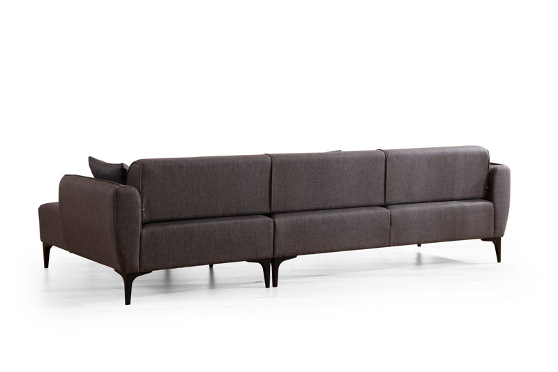 Divano angolare moderno con penisola in tessuto trasformabile in letto cm 270x140x67h - vari colori