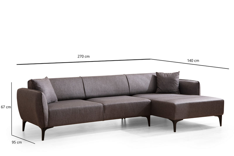 Divano angolare moderno con penisola in tessuto trasformabile in letto cm 270x140x67h - vari colori