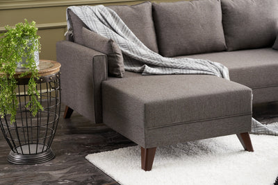 Divano letto angolare moderno con penisola rivestito in tessuto cm 205x140x85h - vari colori