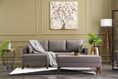 Divano letto angolare moderno con penisola rivestito in tessuto cm 205x140x85h - vari colori