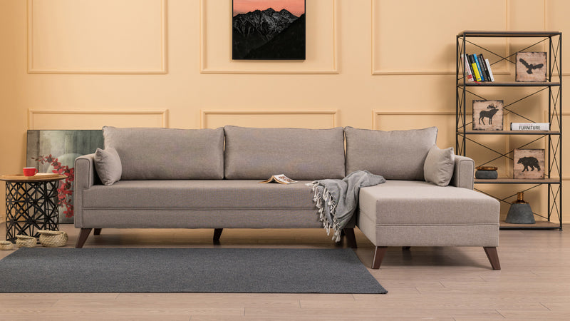 Divano imbottito moderno con penisola rivestito in tessuto cm 275x165x85h - vari colori