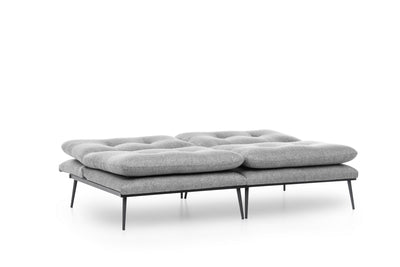 Divano letto moderno 2 posti in tessuto grigio schienali regolabili in metallo cm 180x95x95h