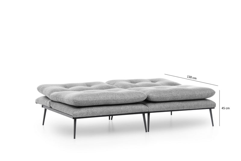 Divano letto moderno 2 posti in tessuto grigio schienali regolabili in metallo cm 180x95x95h