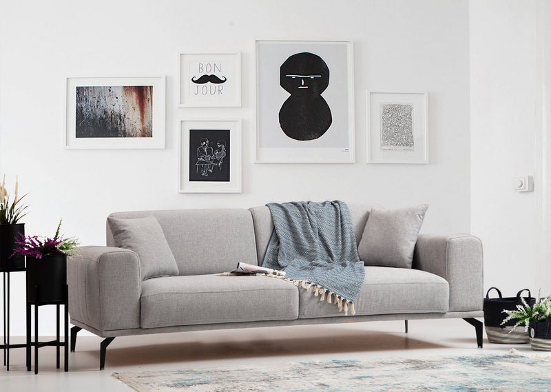 divano 2 posti moderno imbottito e rivestito in tessuto grigio