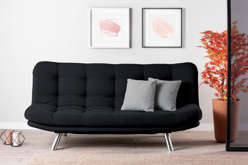 divano soggiorno moderno in tessuto nero trasformabile in letto