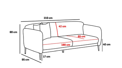 Divano elegante 3 posti trasformabile in letto in tessuto beige cm 210x95x80h