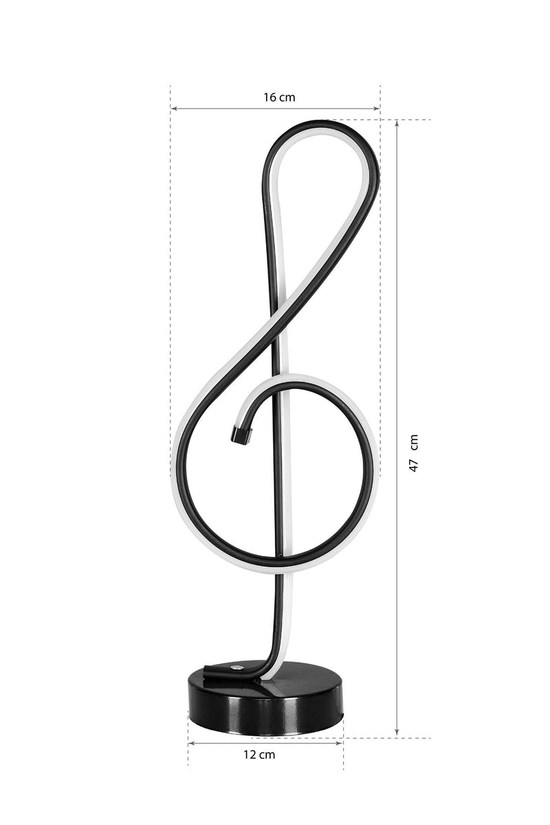 Lampada da tavolo a led multicolore chiave musicale in alluminio nero cm 16x12x47h