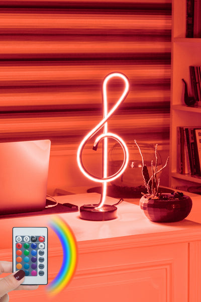 lampada da tavolo a led multicolore modello chiave musicale in alluminio colore nero