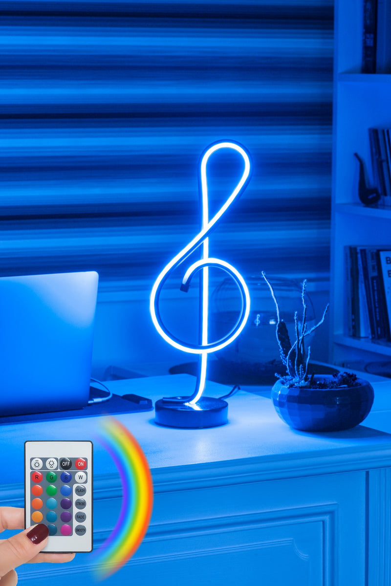 Lampada da tavolo a led multicolore chiave musicale in alluminio nero cm 16x12x47h