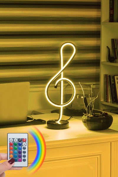 Lampada da tavolo a led multicolore chiave musicale in alluminio nero cm 16x12x47h